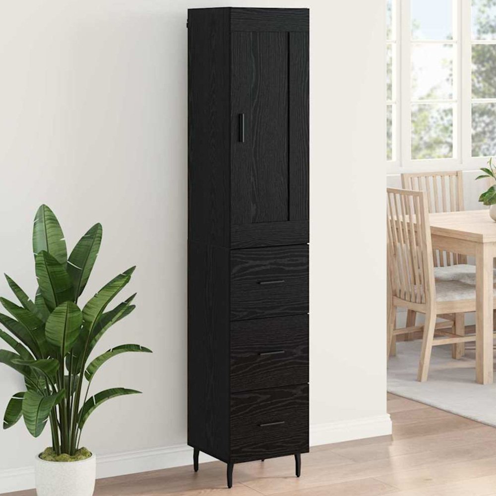 vidaXL Single Door 3 Drawer Black Oak Highboard with Metal Legs Image 1