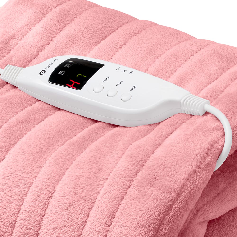 PureMate Pink Fleece Electric Heated Throw with 9 Heat Settings 120W Image 3