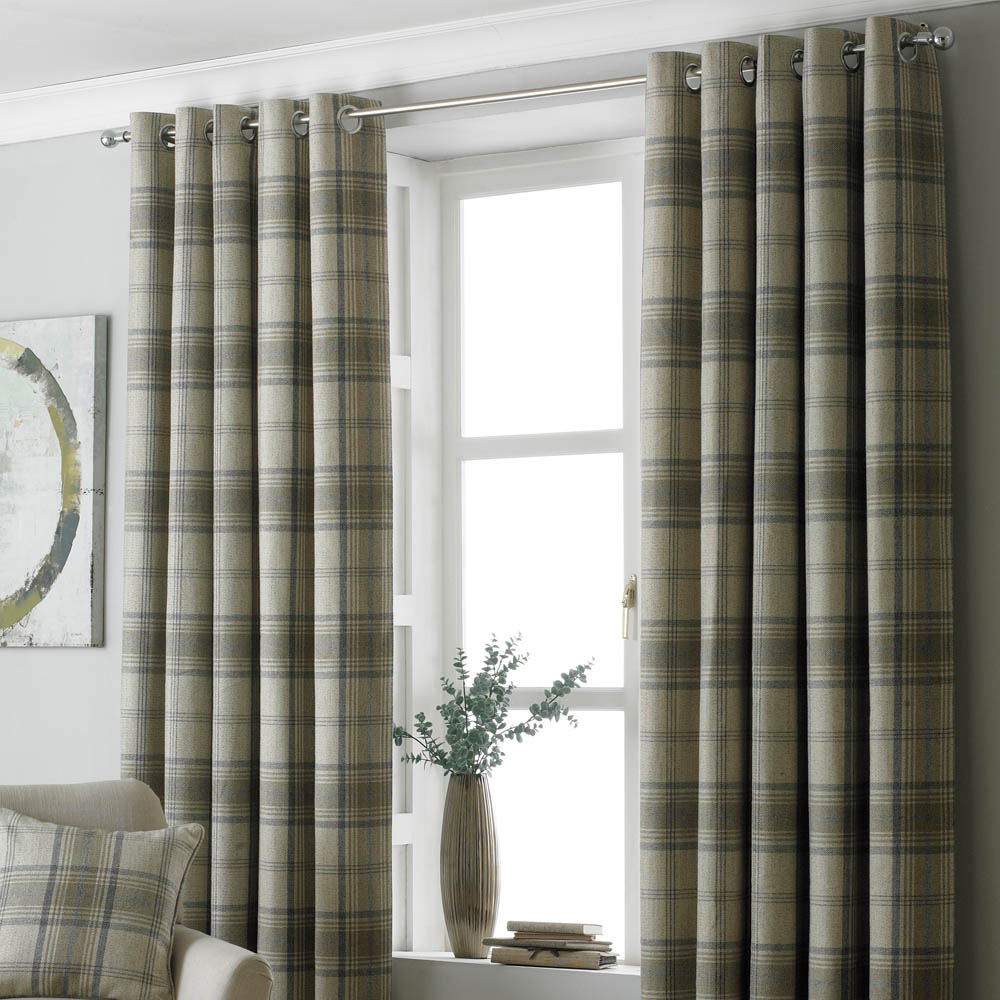 Paoletti Aviemore Natural Tartan Check Eyelet Curtain 137 x 117cm Image 1