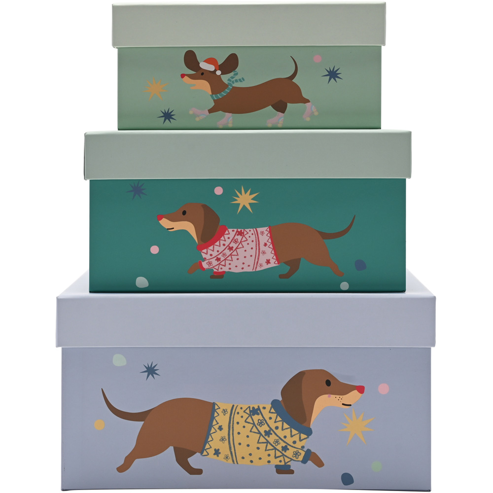 The Christmas Gift Co Christmas Dogs Storage Box Set 3 Piece Image 1
