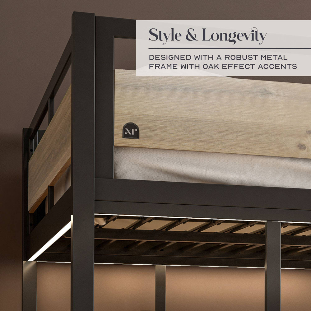 XR Living Denver Double Oak and Black High Sleeper with Storage and App Controlled LED Lights Image 8