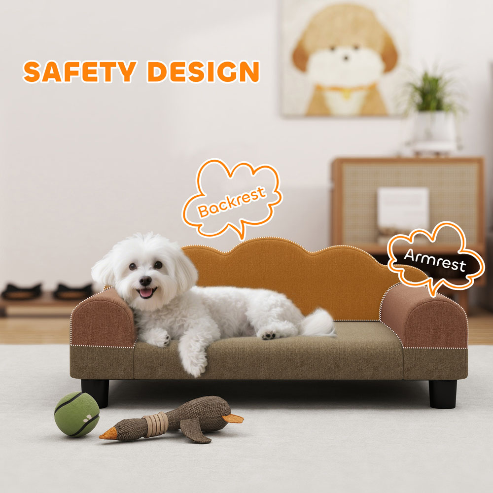PawHut Brown Small Pet Sofa Bed with Backrest and Armrest Image 5