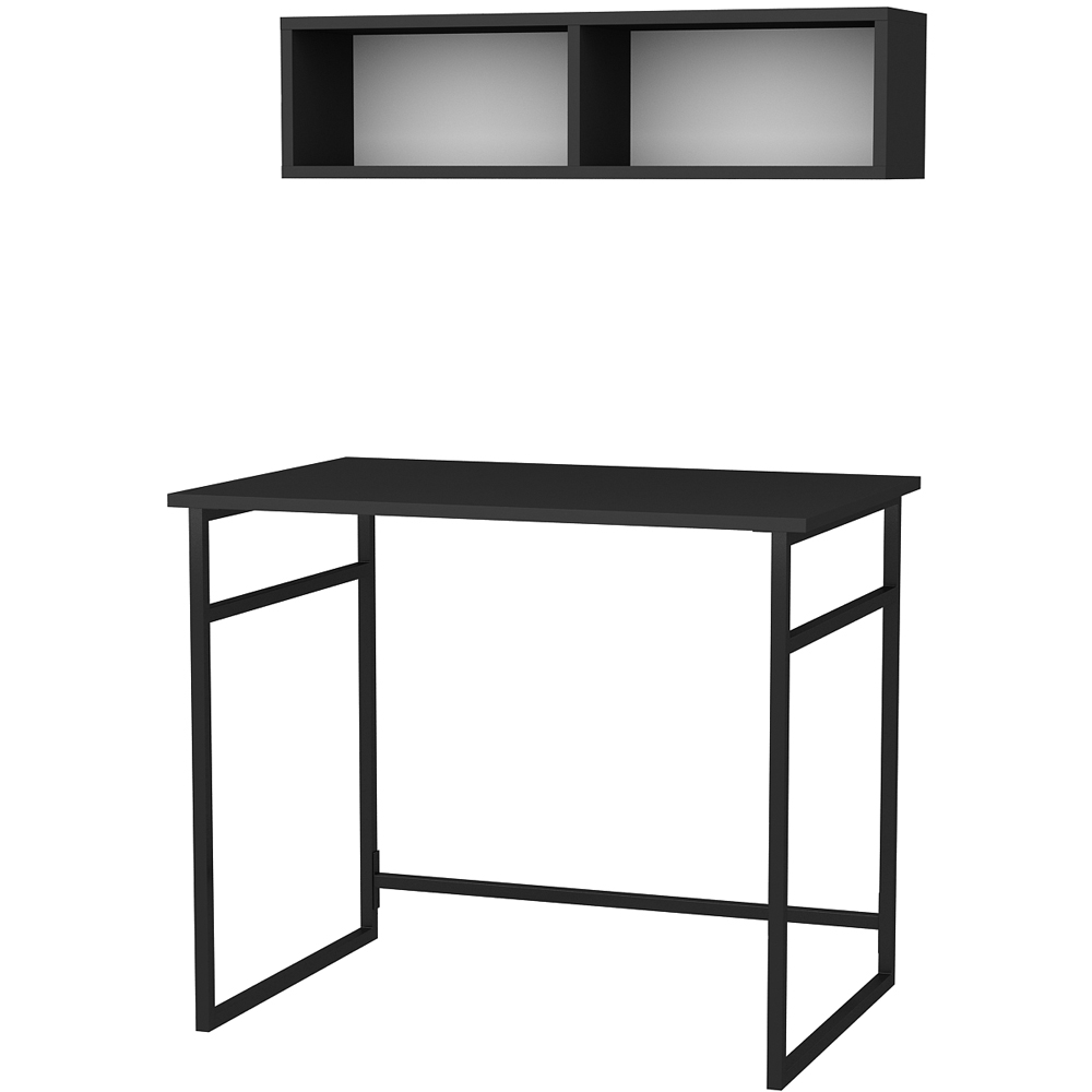 Decorotika Hussum Computer Desk with 2 Section Wall Shelf Black and Anthracite Image 3