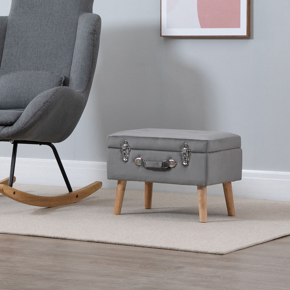 Portland Grey Faux Velvet Upholstered Ottoman Trunk Image 4