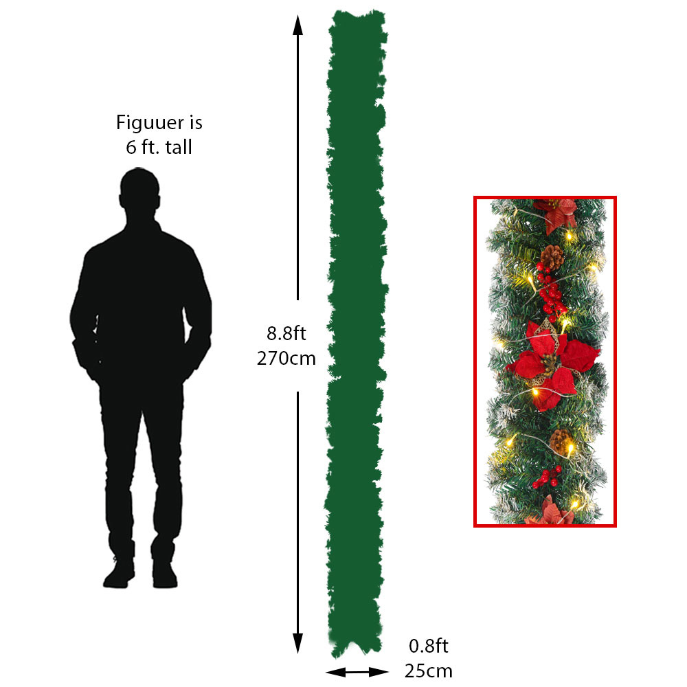 Living and Home Spruce Red Poinsettia Christmas Garland 270cm Image 8