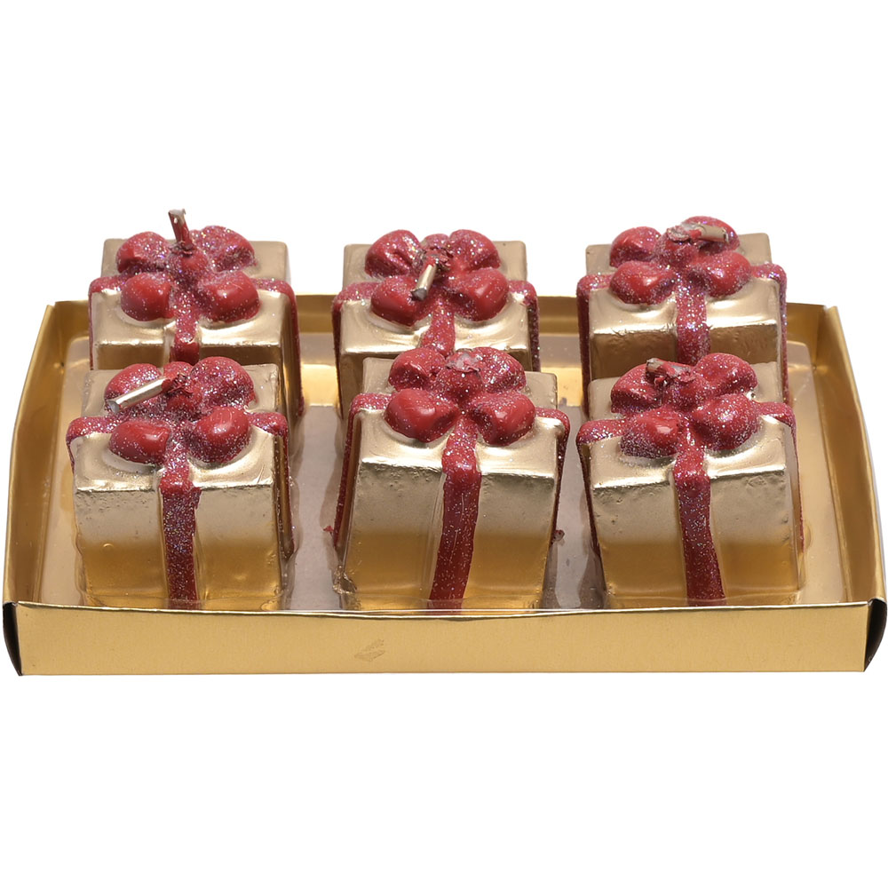 The Christmas Gift Co Gold Gift Box Tealights 6 Pack Image 4