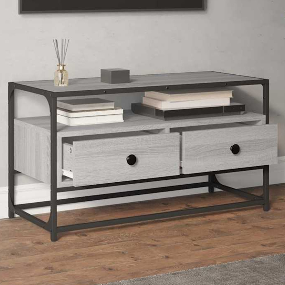 vidaXL 2 Drawer Single Shelf Grey Sonoma TV Cabinet Image 1