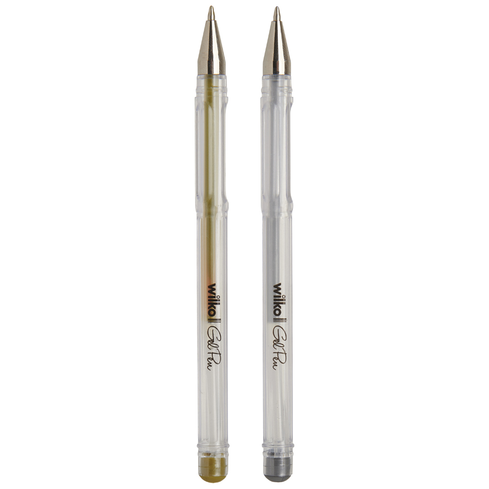Wilko Metallic  Gold and Silver Gel Pens 2 pack Image 2