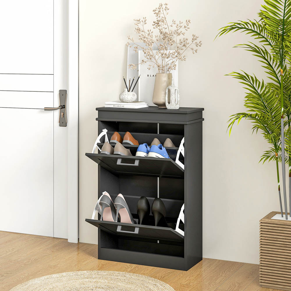 Portland 2 Flip Drawer Black Slim Shoe Storage Cabinet Image 3