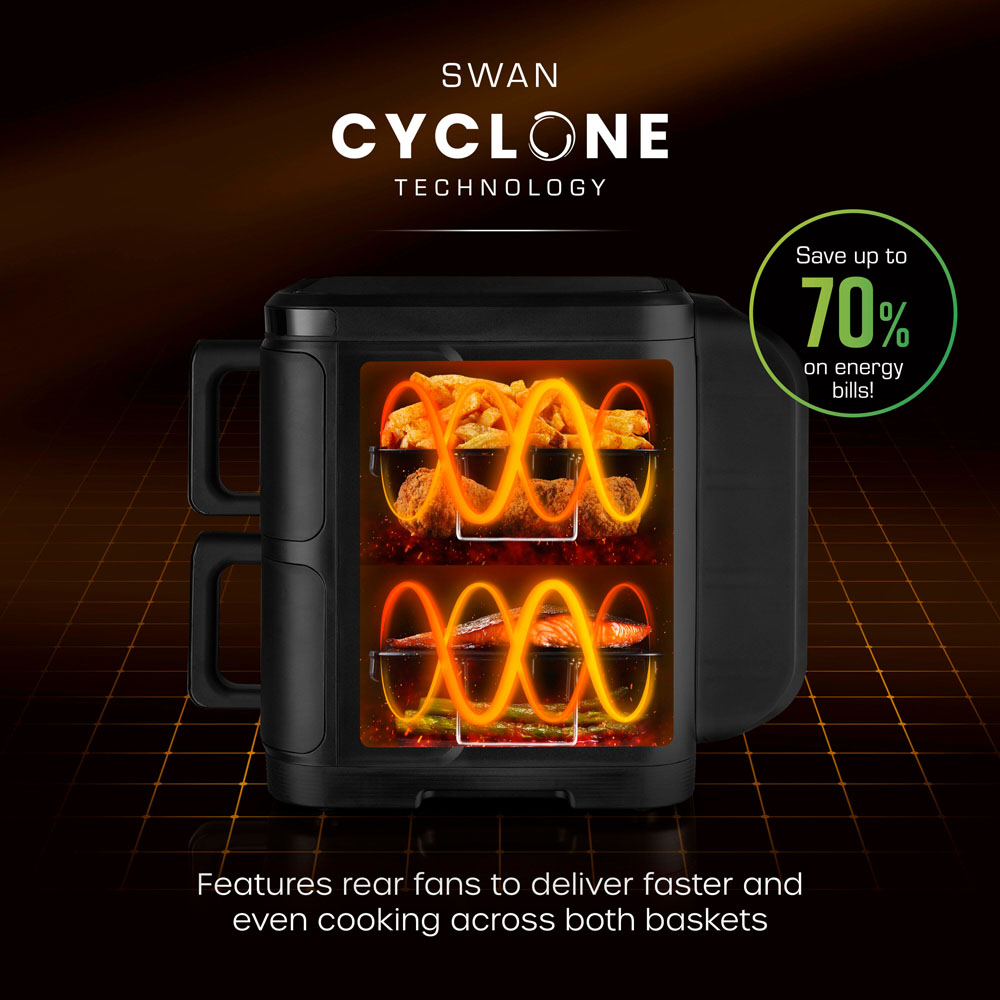 Swan SD10522BLK Black Duo Layer with Black Stainless Steel Trim Air Fryer 11L Image 5