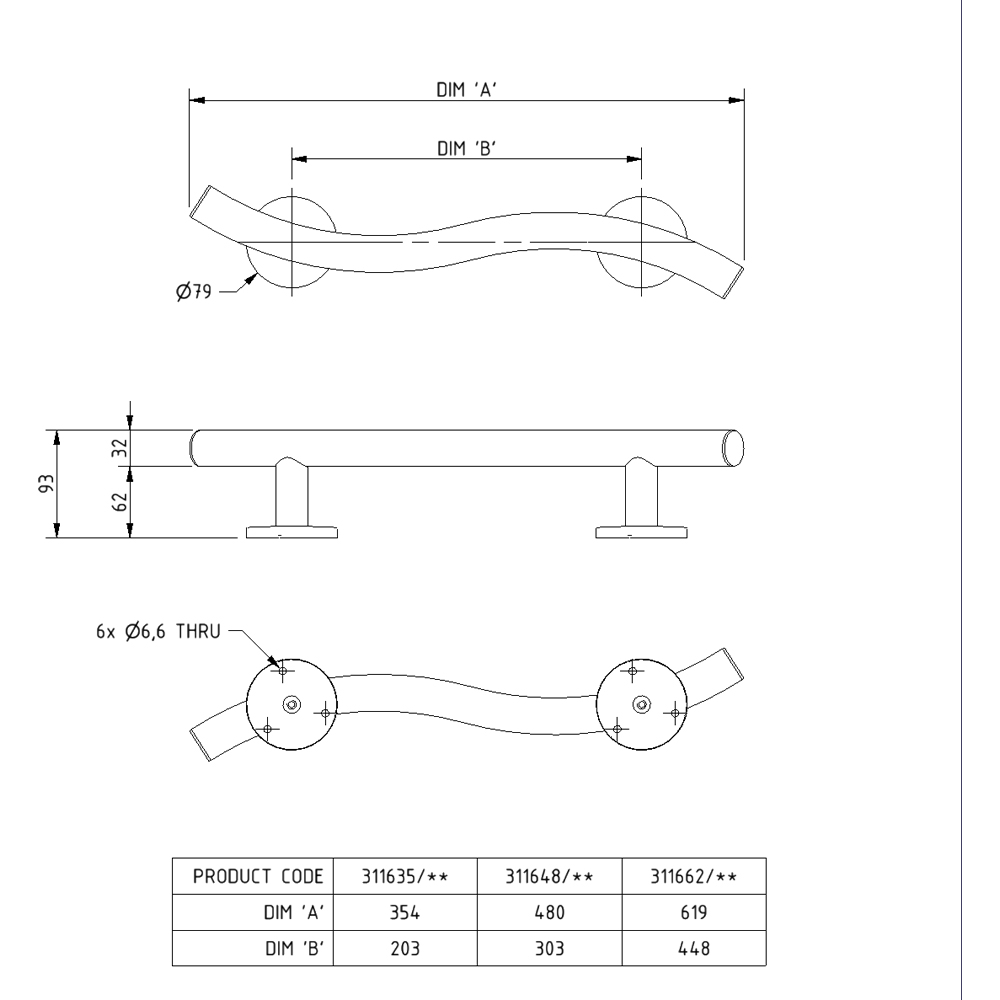 Fitzroy of London Luxury Polished Stainless Steel Curved Concealed Fixing Grab Rail 480mm Image 3