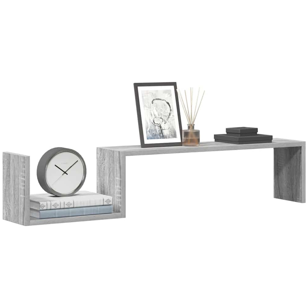 vidaXL 2 Shelf Grey Sonoma Wall Shelf Set of 2 Image 3