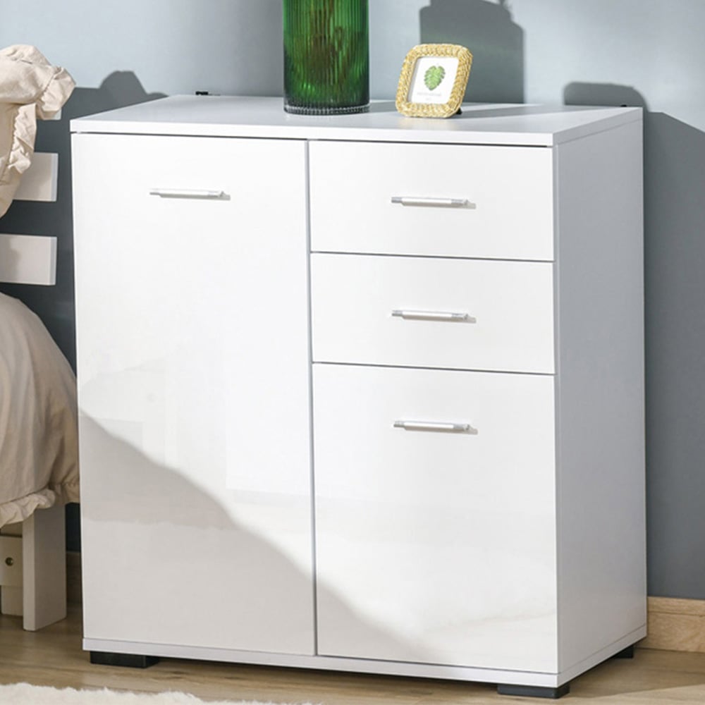 HOMCOM 2 Door 2 Drawer White High Gloss Side Cabinet Image 1