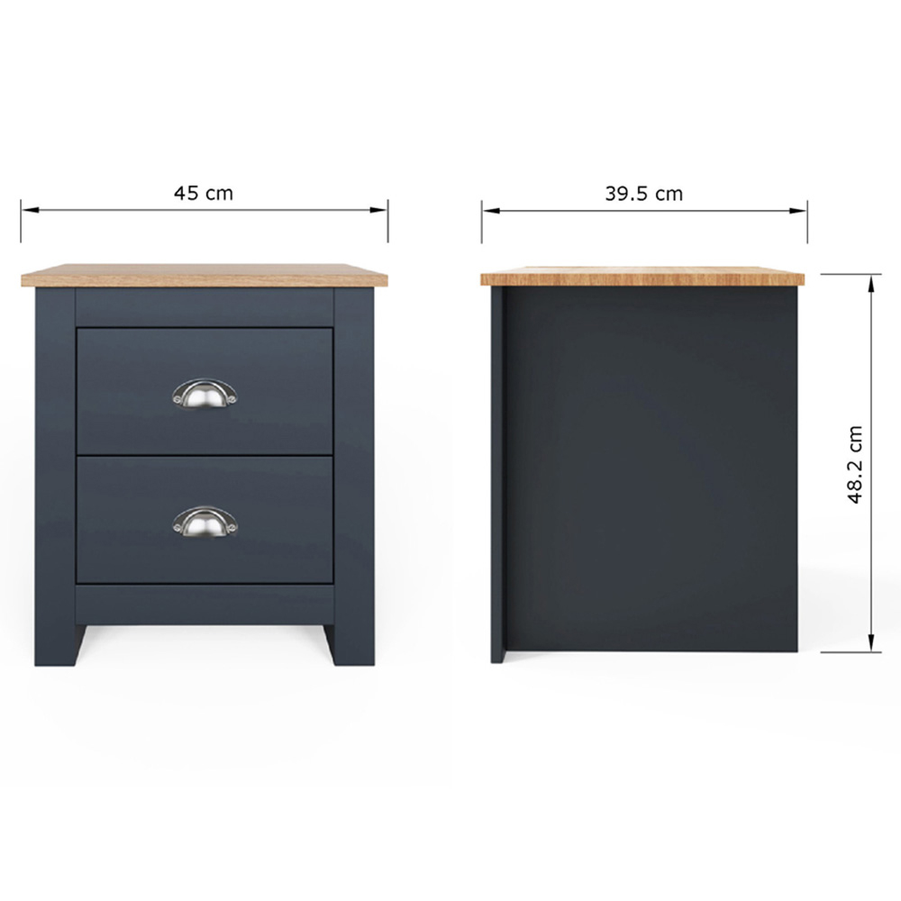 GFW Lancaster 2 Drawer Slate Blue Bedside Table with Oak Effect Top Image 8