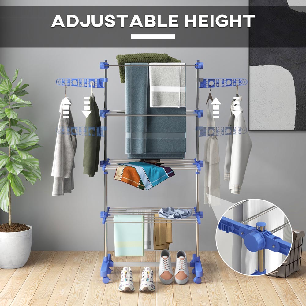 HOMCOM 4-Tier Blue Large Stainless Steel Clothes Drying Rack Image 8