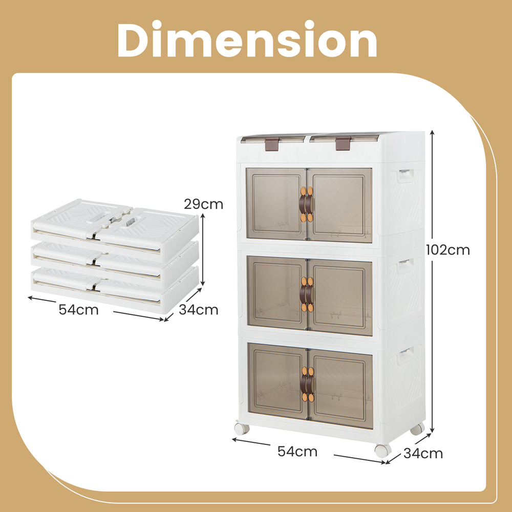 Costway 160L White Collapsible Storage Bins with Wheels Set of 3 Image 9