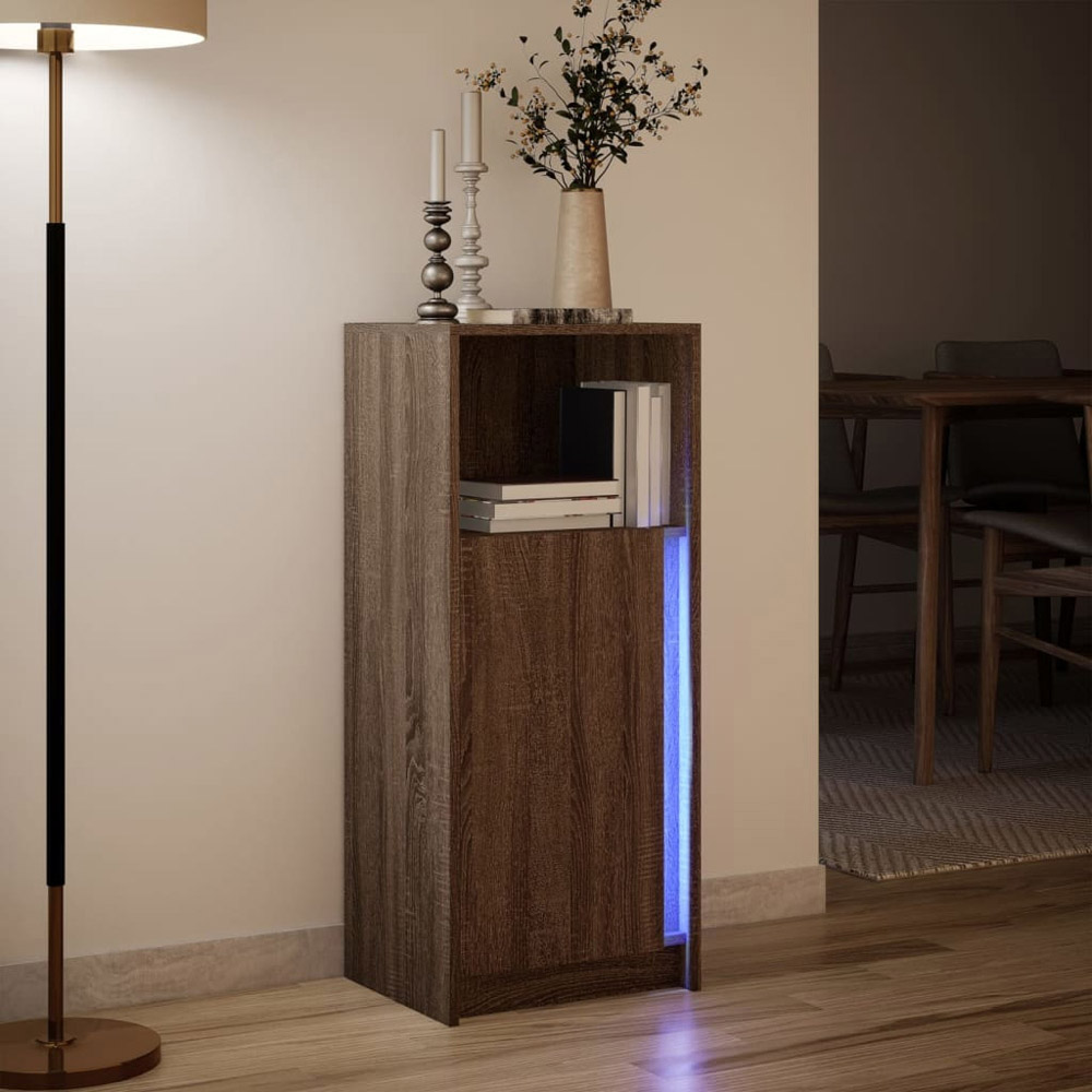 vidaXL Single Door Single Shelf Brown Oak Sideboard with RGB LED Lights Image 5