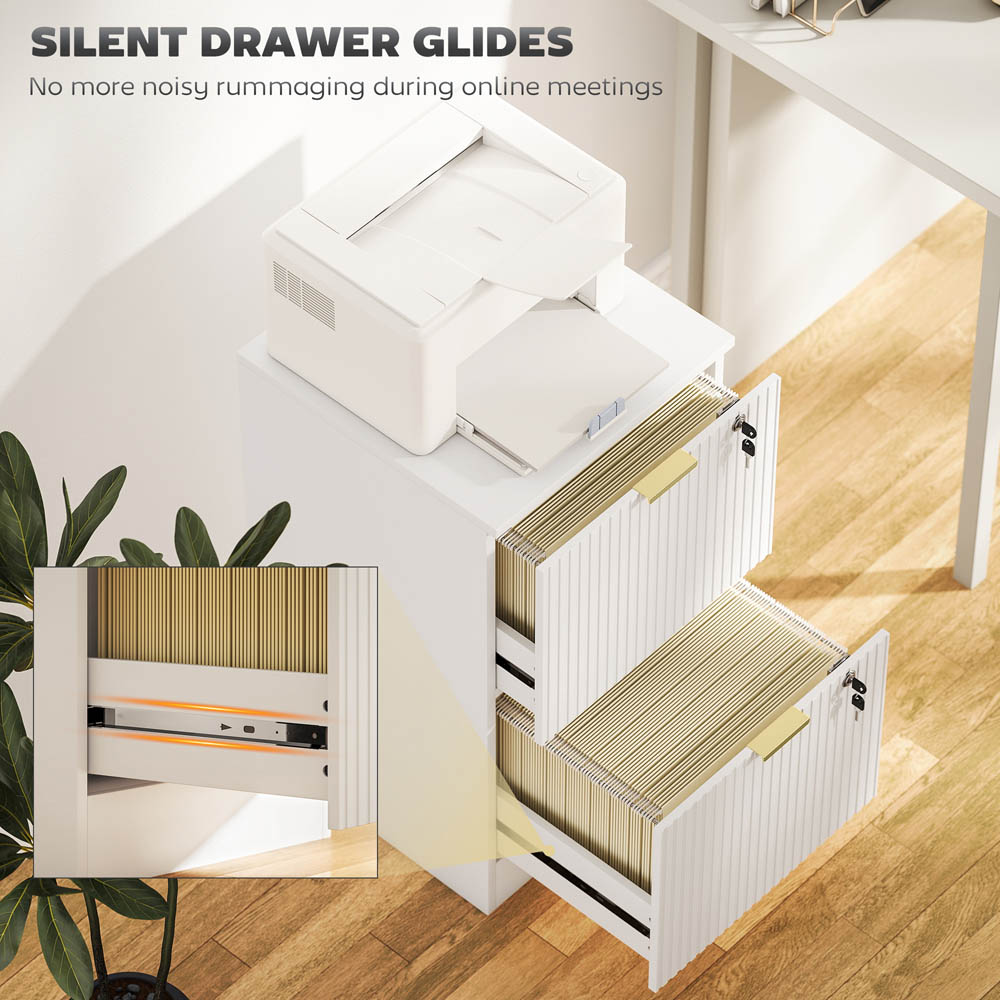 Portland 2 Drawer White Lockable Filing Cabinet with Keys Image 8