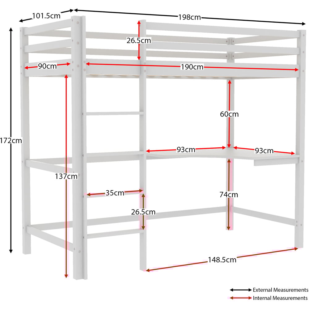 Vida Designs Sydney White High Sleeper with Desk Image 8