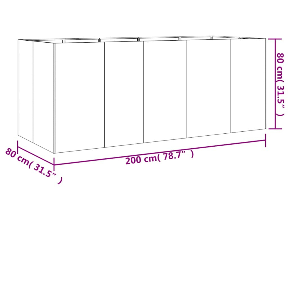vidaXL Brown Corten Steel Raised Garden Bed 200 x 80 x 80cm Image 8