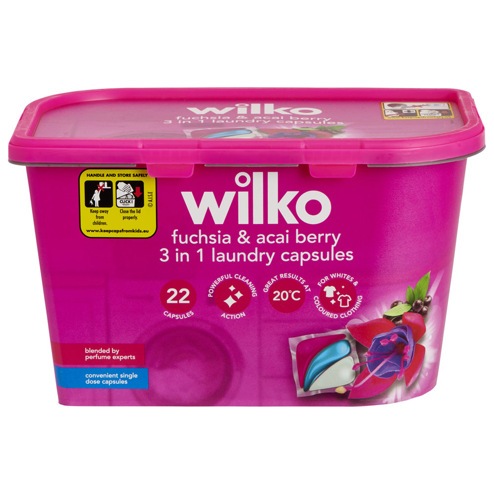 Wilko Biological Fuchsia and Acai Berry 3 in 1 Laundry Capsules 22 Washes Image 3