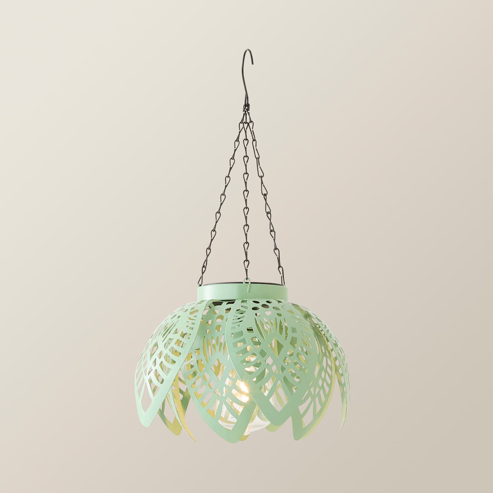 ValueLights Sage Green Artichoke Solar LED Hanging Outdoor Lantern Light Image 4