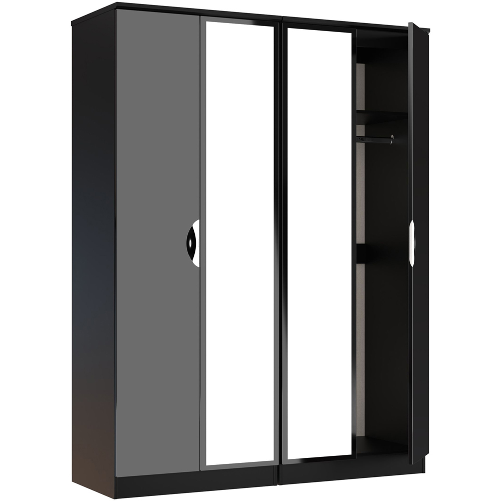 Crowndale Camden 4 Door Black Gloss and Black Mirror Wardrobe Ready Assembled Image 4