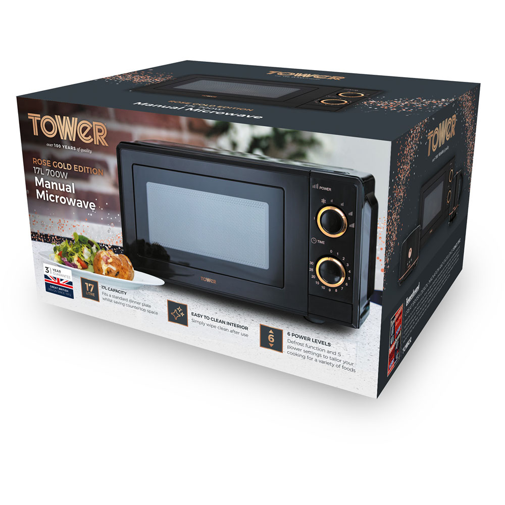 Tower T24029RG Black & Rose Gold Effect 17L Manual Microwave 700W Image 6