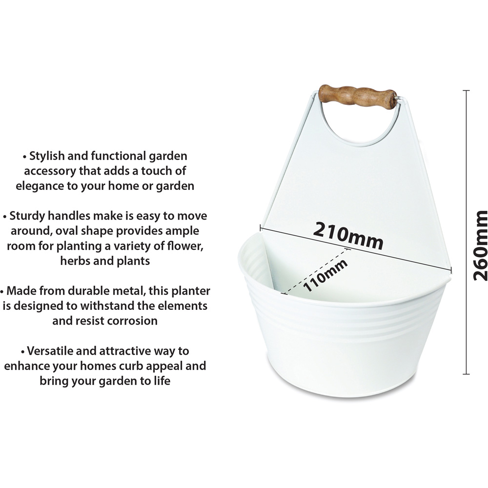 St Helens White Vintage Metal Wall Planter with Handle 21cm Image 4
