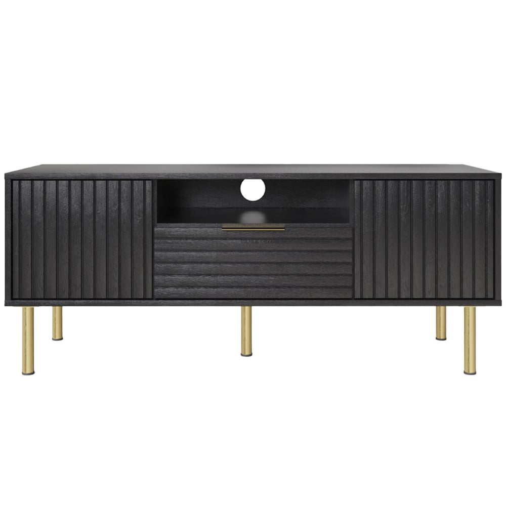 GFW Nervata 2 Door Single Drawer Black TV Unit Image 2