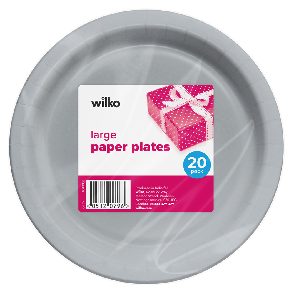 Wilko Grey Paper Plates 20 Pack Wilko