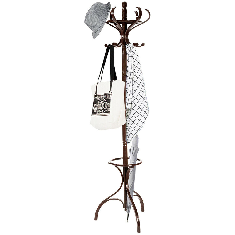 Costway Brown Freestanding Wooden Coat Rack Image 2