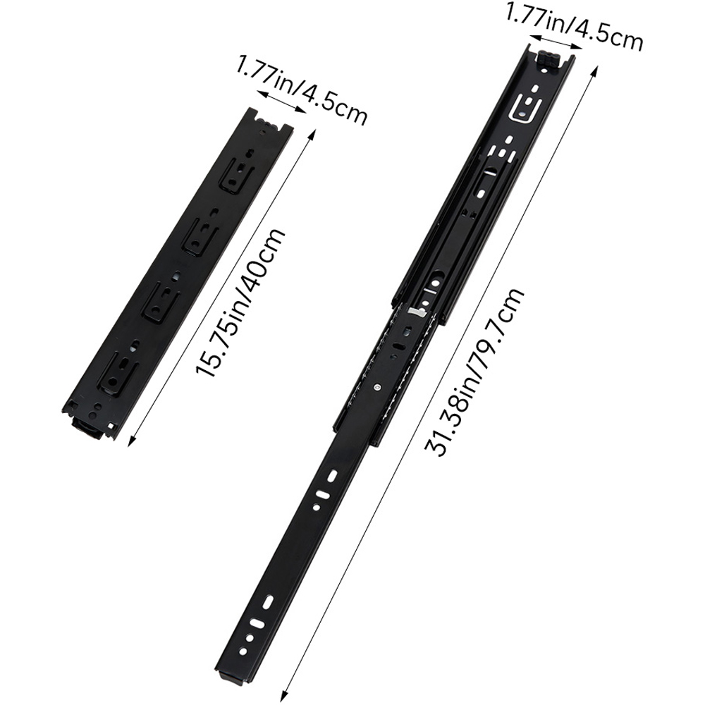 Living and Home Single Pair 3 Fold Black High Load Full Extension Ball Bearing Drawer Slide 16inch Image 8