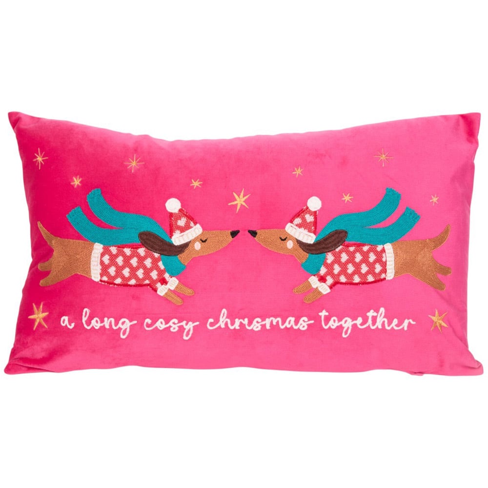 Long Cosy Christmas Cushion  - Pink Image 1