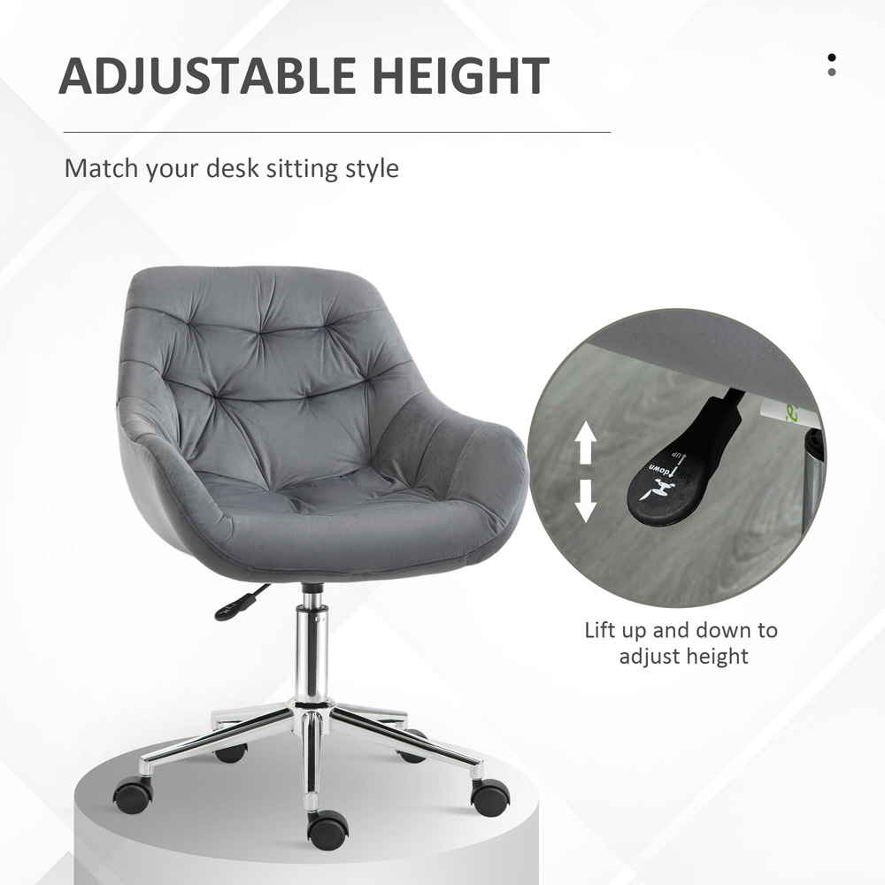 Portland Dark Grey Velvet Swivel Office Chair Image 6