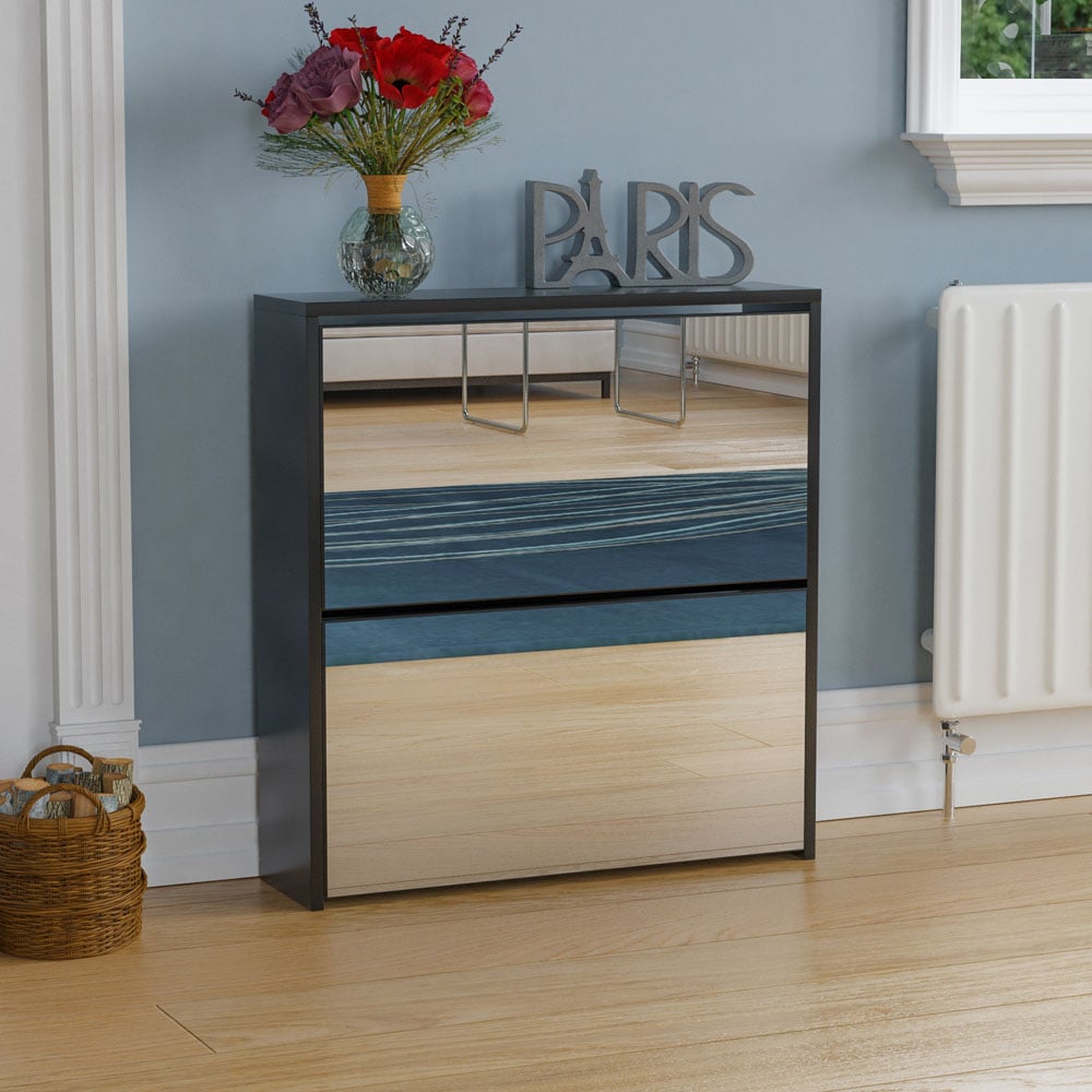 Vida Designs Welham Black 2-Drawer Mirrored Shoe Cabinet Rack Image 3