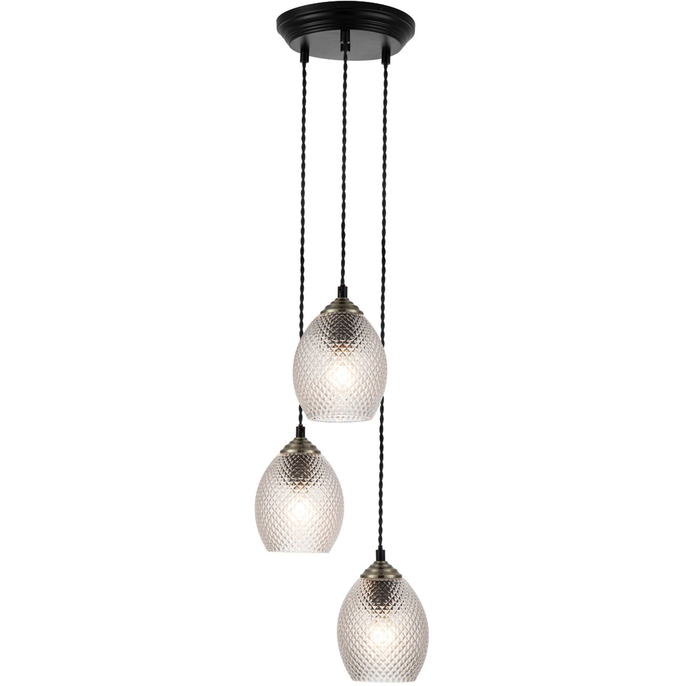 Cosylyte Lorne Matt Black Faceted Glass 3 Light Cluster Pendant Light Image 1