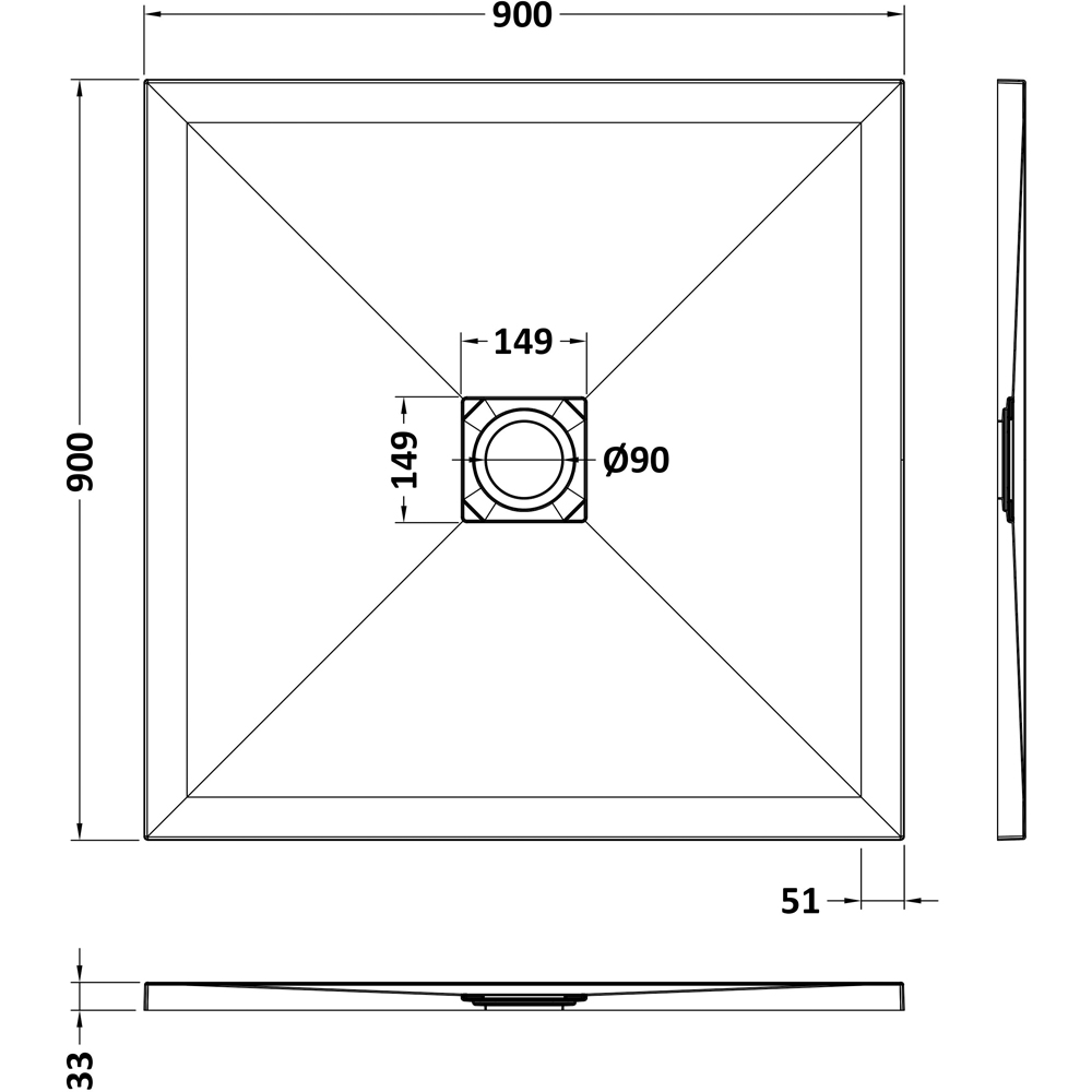 nuie Slate White Square Shower Tray 900 x 900mm Image 2
