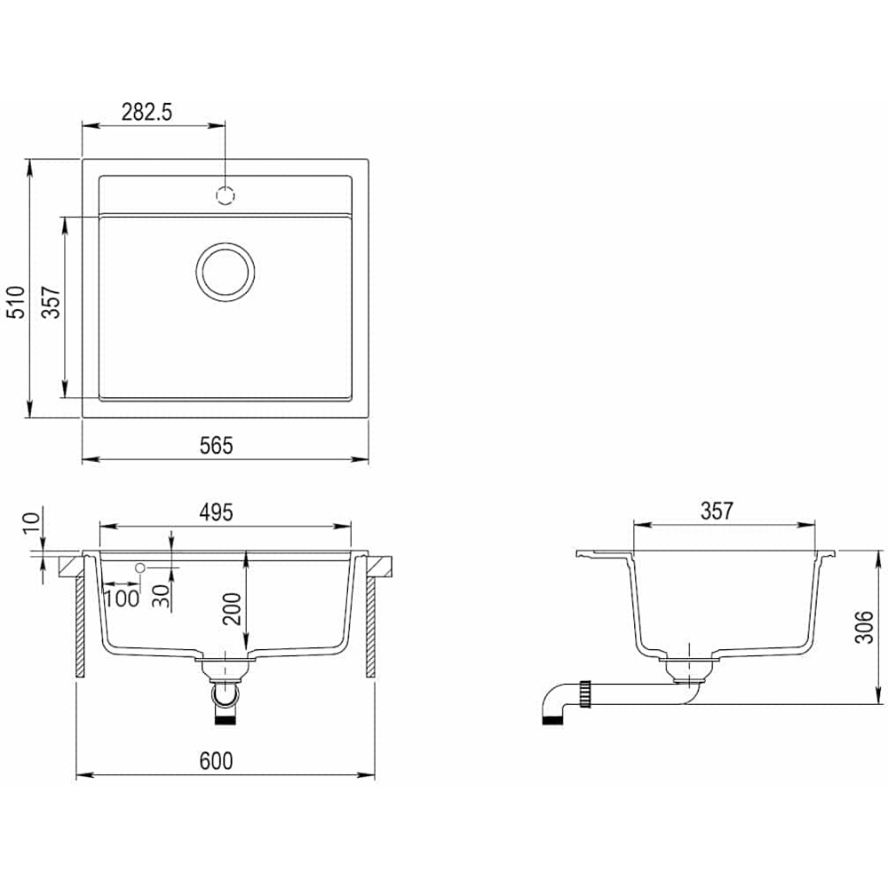 Wallplus Black Granite Single-Basin Kitchen Sink Image 7
