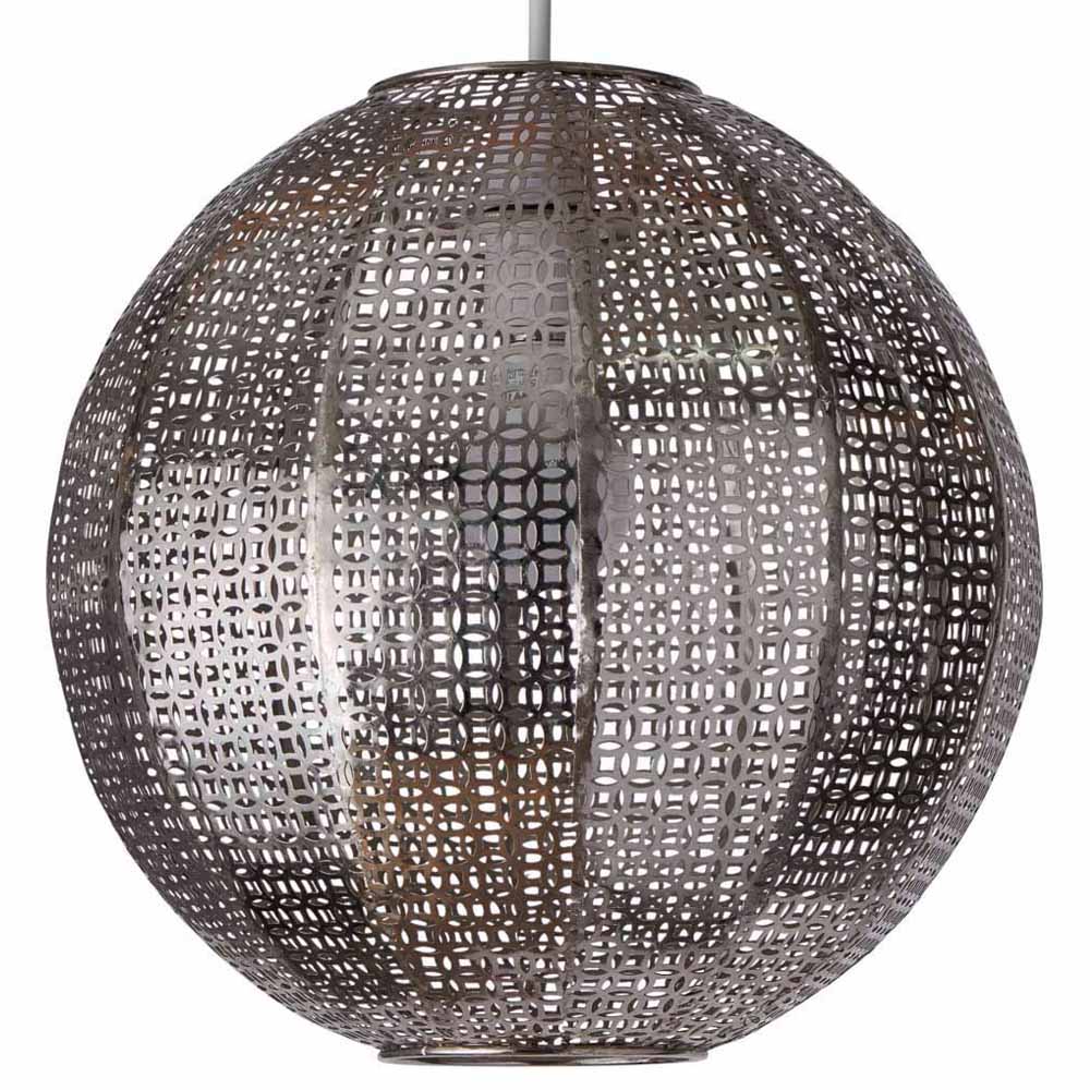 Wilko Silver Cadiz Ball Shade 28cm Our Cadiz ball in silver is the perfect way to add wow-factor to the centre of your living room or bedroom. Thanks to its bold style with oriental feel, it's ideal for introducing an exciting new twist to an existing scheme or for bringing together a totally new one. To be fitted to a pendant or existing lamp. Use with Max 42W Halogen, 12W Eco Halogen or 10W LED. Care and Use: For indoor use only. Clean only with a soft dry cloth. Wilko Silver Cadiz Ball Shade 28cm