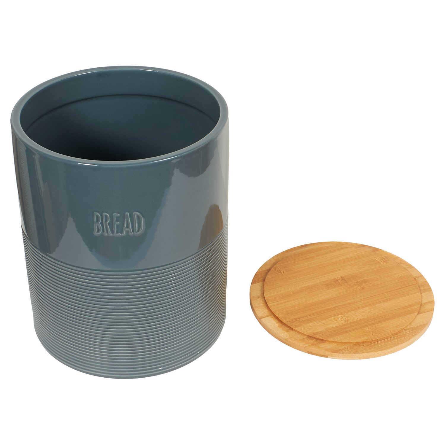 Embossed Ribbed Bread Canister - Slate Blue Image 4