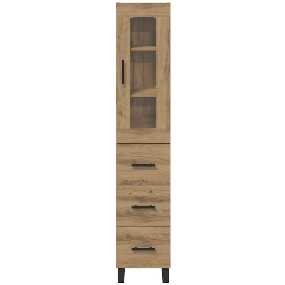 vidaXL Single Glass Door 3 Drawer Artisan Oak Tall Slim Highboard Image 6