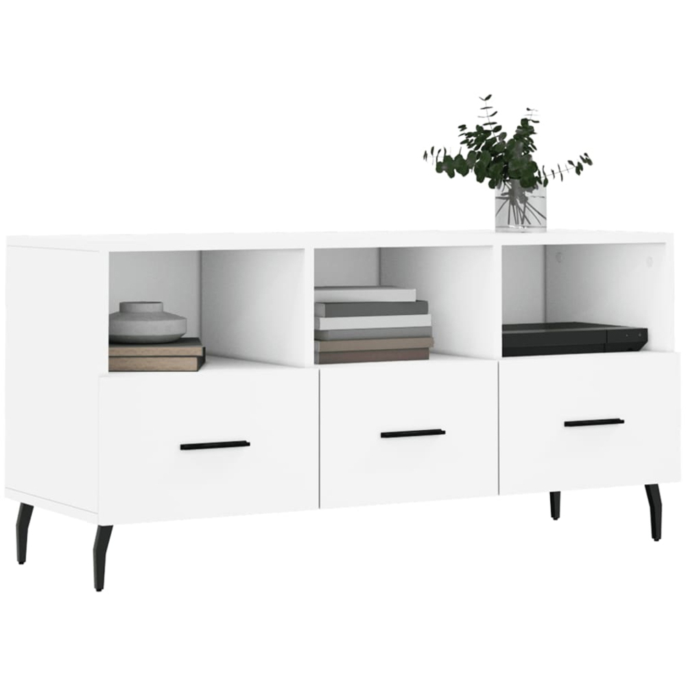vidaXL 3 Drawer 3 Shelf White TV Cabinet Image 3