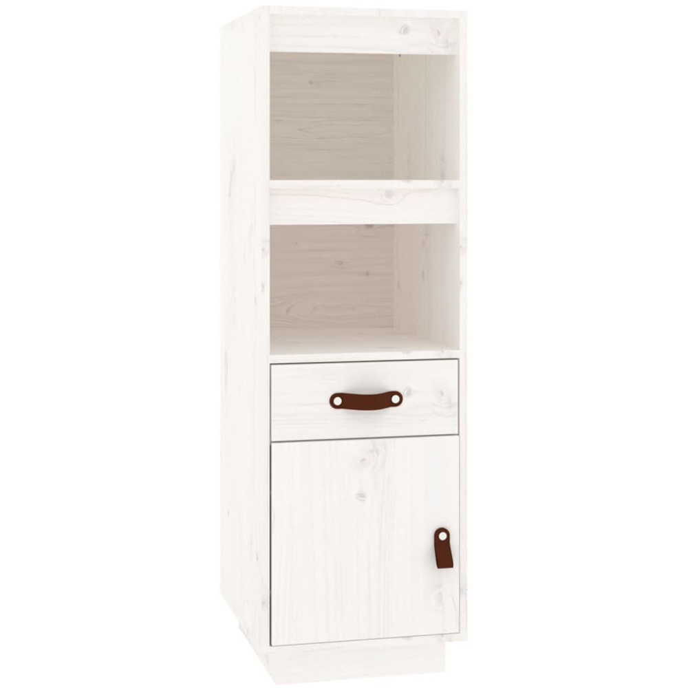 vidaXL Single Door Single Drawer 2 Shelf White Solid Pine Wood Highboard Image 2