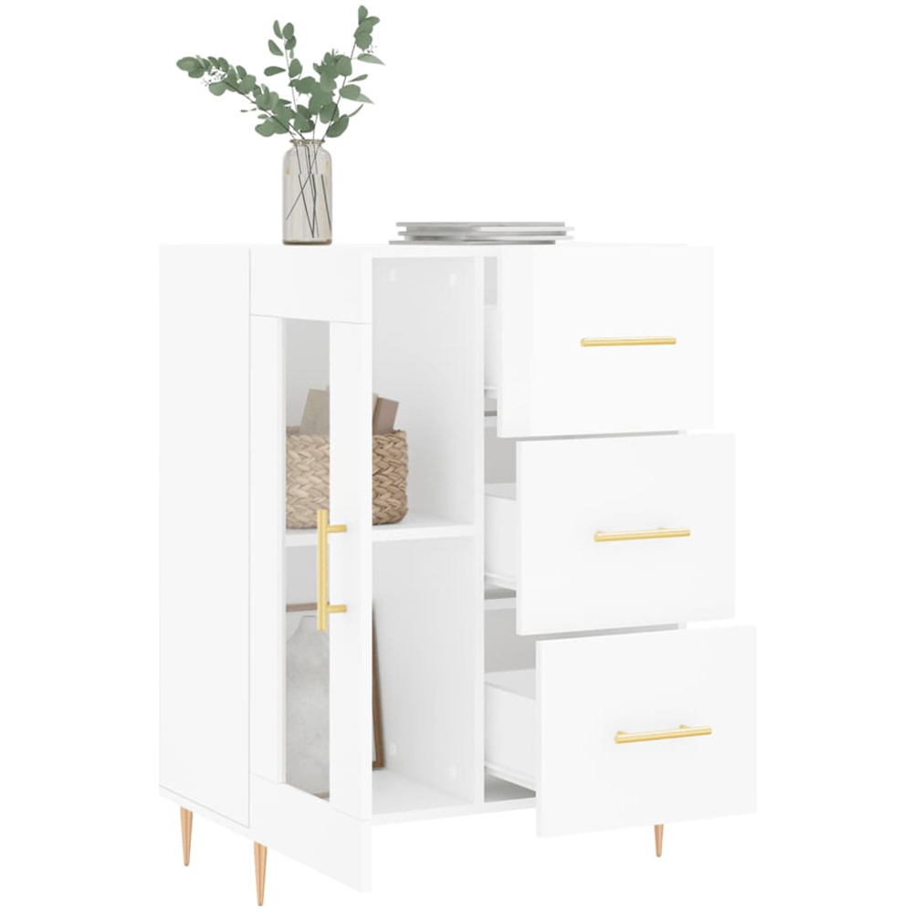 vidaXL Single Glass Door 3 Drawer White Sideboard Image 4