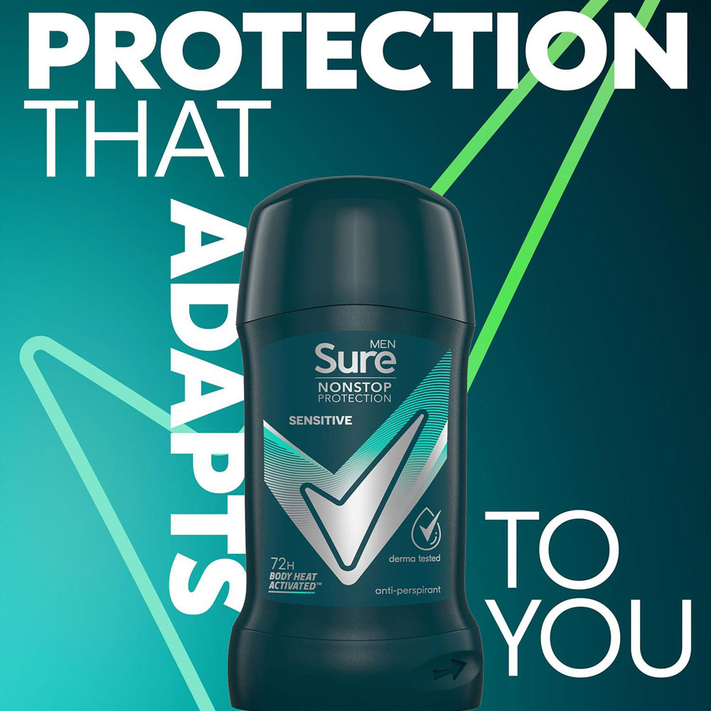 Sure Men Sensitive 72H Nonstop Protection Anti-Perspirant Deodorant Stick 50ml 36 Pack Image 6