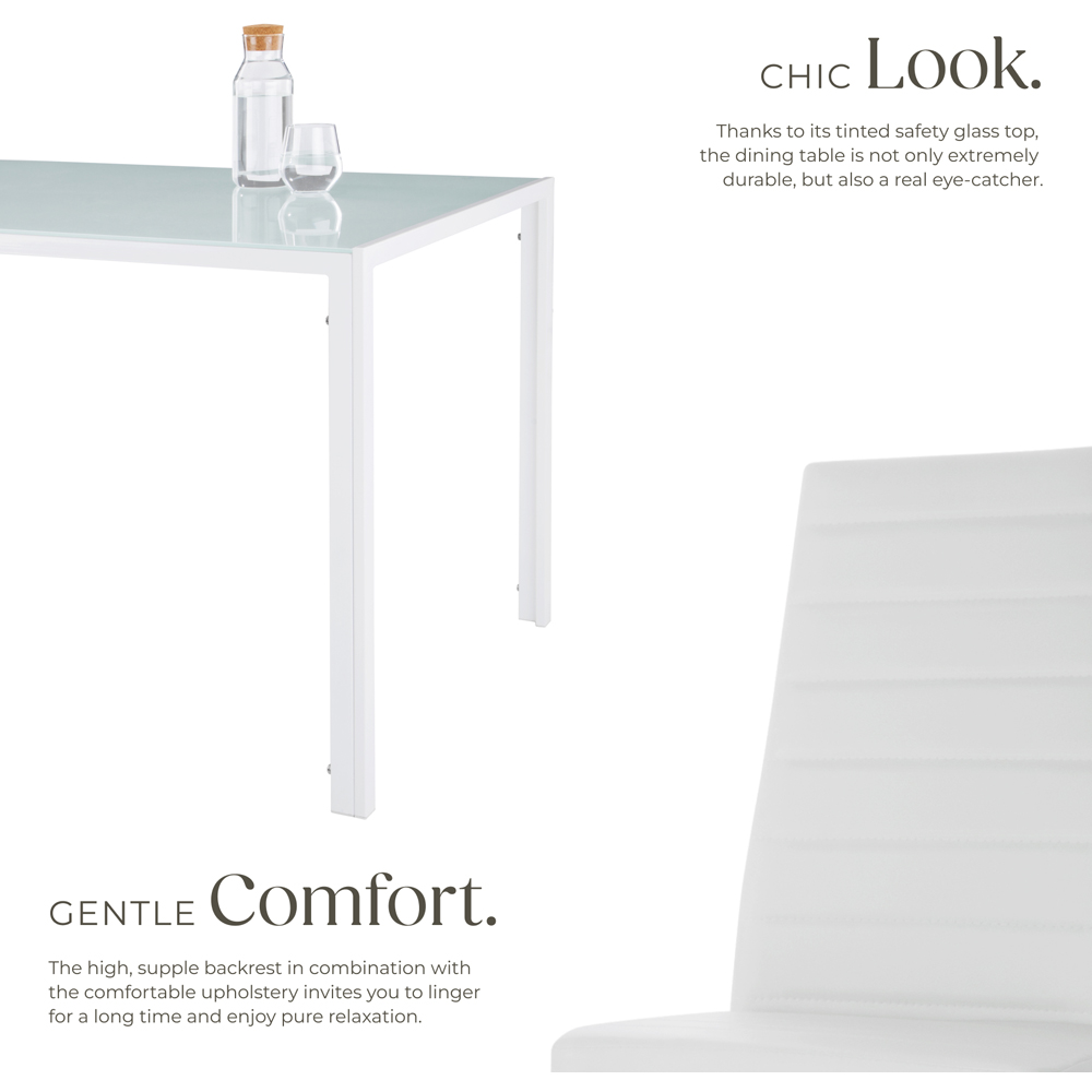 tectake Berlin 4 Seater White Faux Leather Dining Table Set Image 5