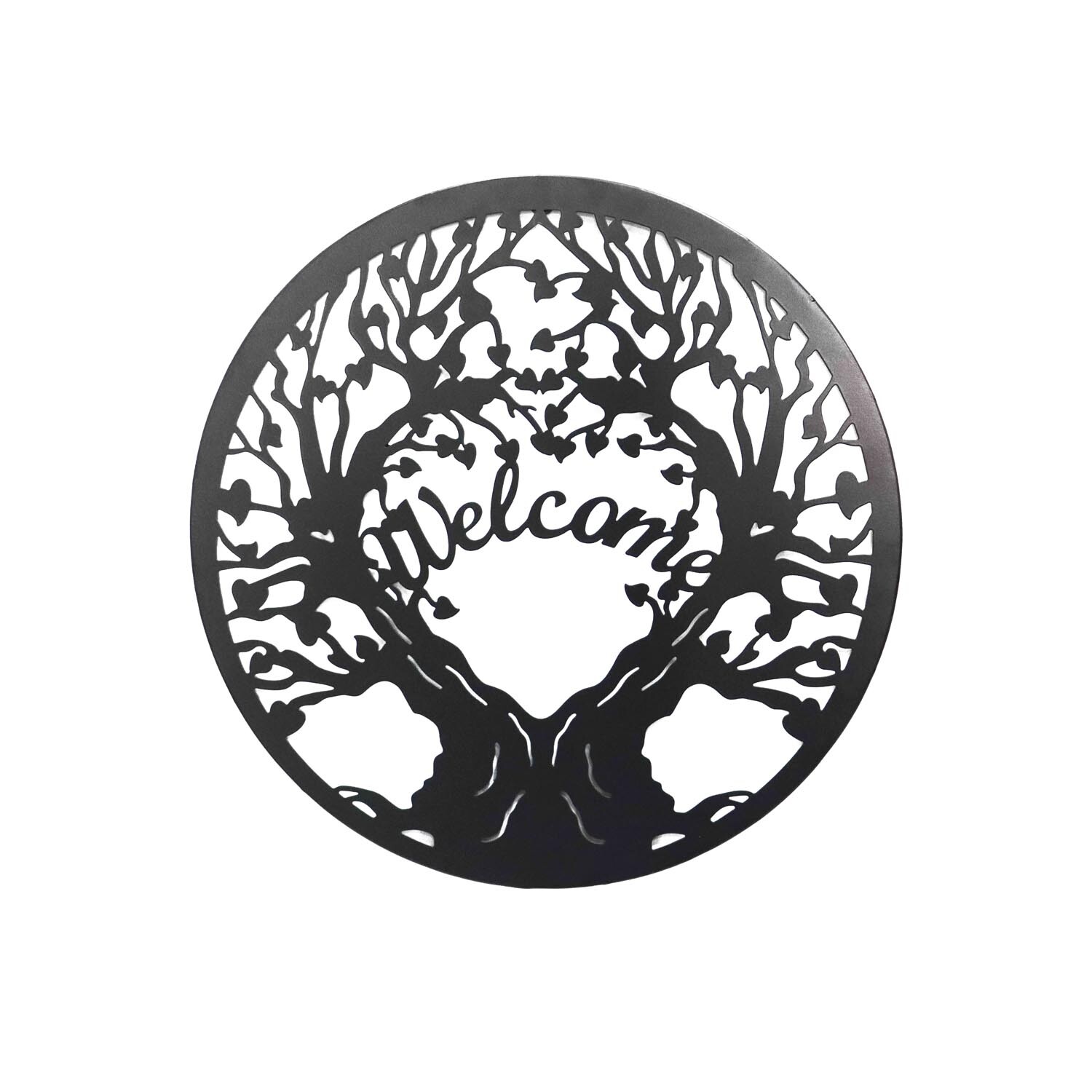 Indoor/Outdoor Welcome Tree Round Art - Black Image 1