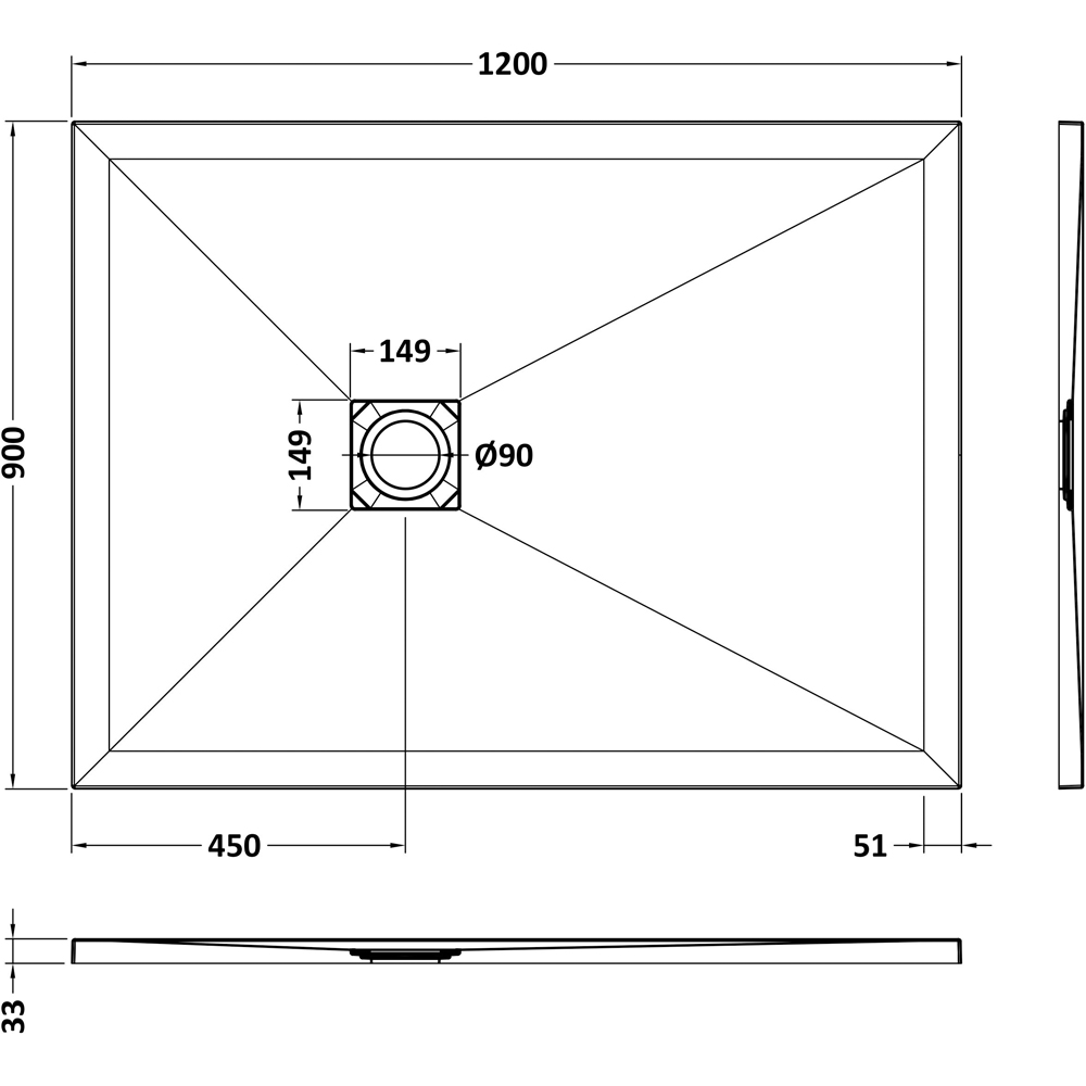 nuie Slate Black Rectangular Shower Tray 1200 x 900mm Image 2