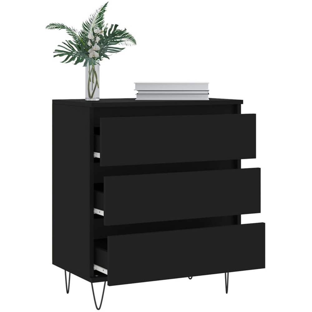 vidaXL 3 Drawer Black Wooden Sideboard with Metal Legs Image 4